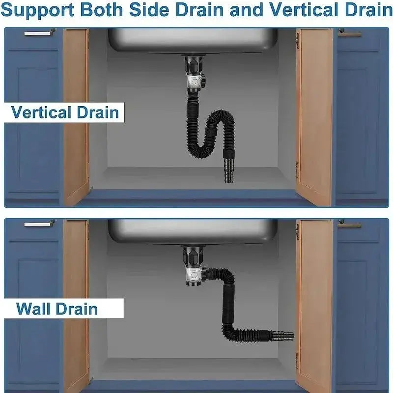 Universal flip stainless steel washbasin drainage pipe with vertical and wall drain options by Simples Market