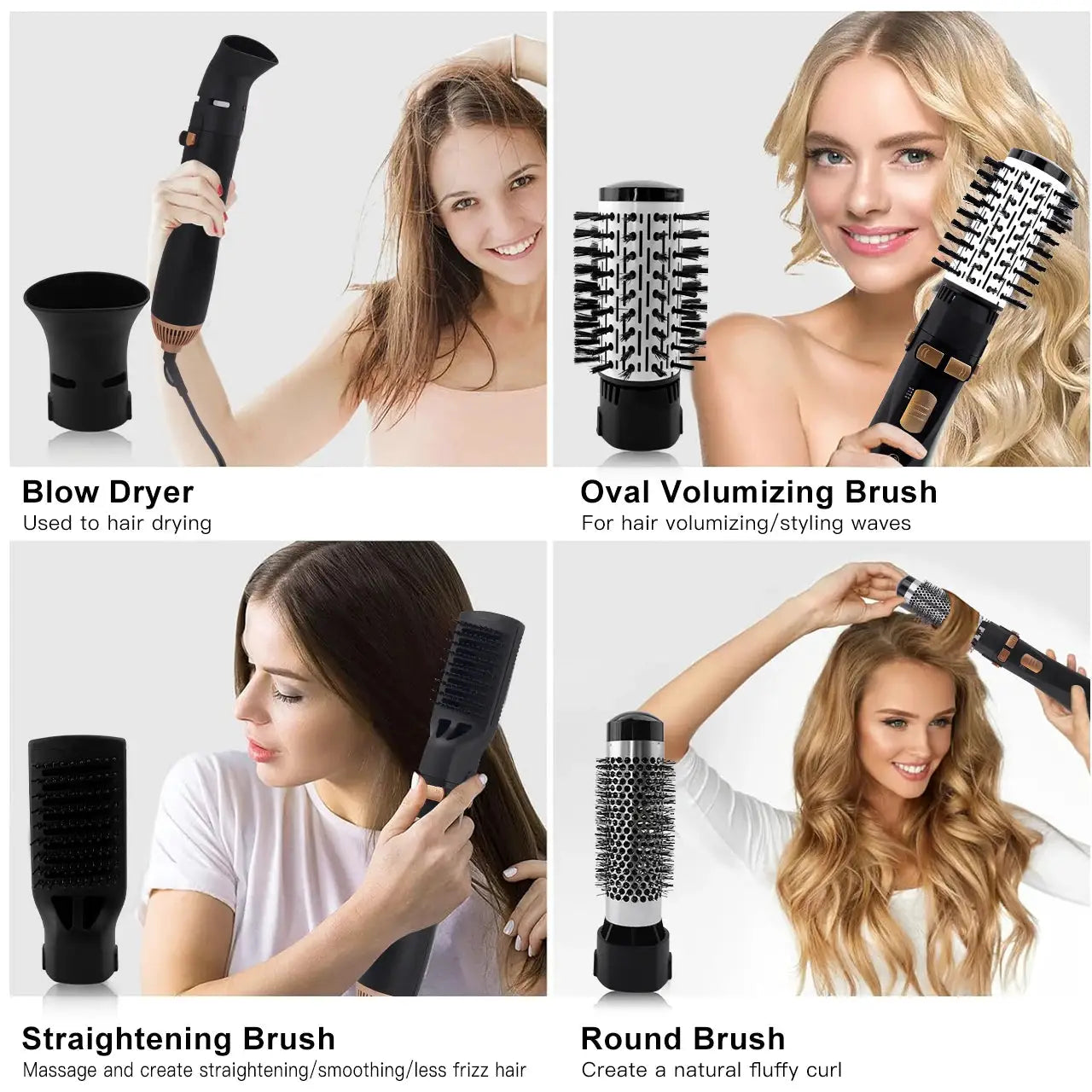 Hatteker EU 4-Head Hot Air Dryer styling tool by Simples Market with oval, round and straightening brushes