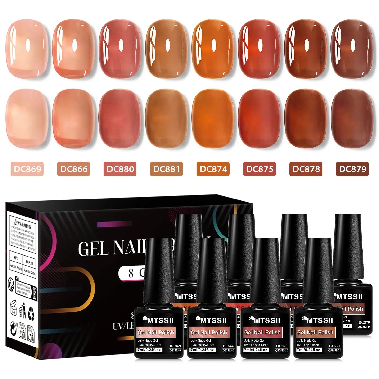 Simples Market 8-piece nude jelly gel nail polish set with box; translucent nude shades for UV/LED soak-off nails