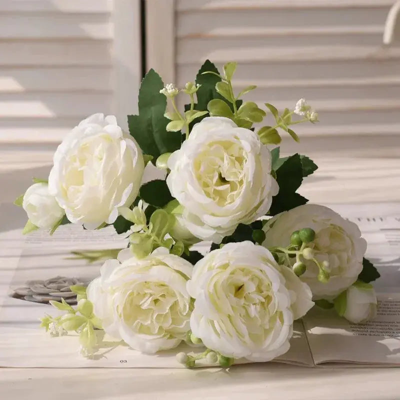 30cm Rose Pink Silk Peony Bouquet With Five Large Heads And Four Buds For Wedding And Home Decor Artificial Flower