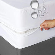 Simples Market 6-Sided waterproof mattress cover with zipper, dust-proof white fitted sheet for twin to king beds