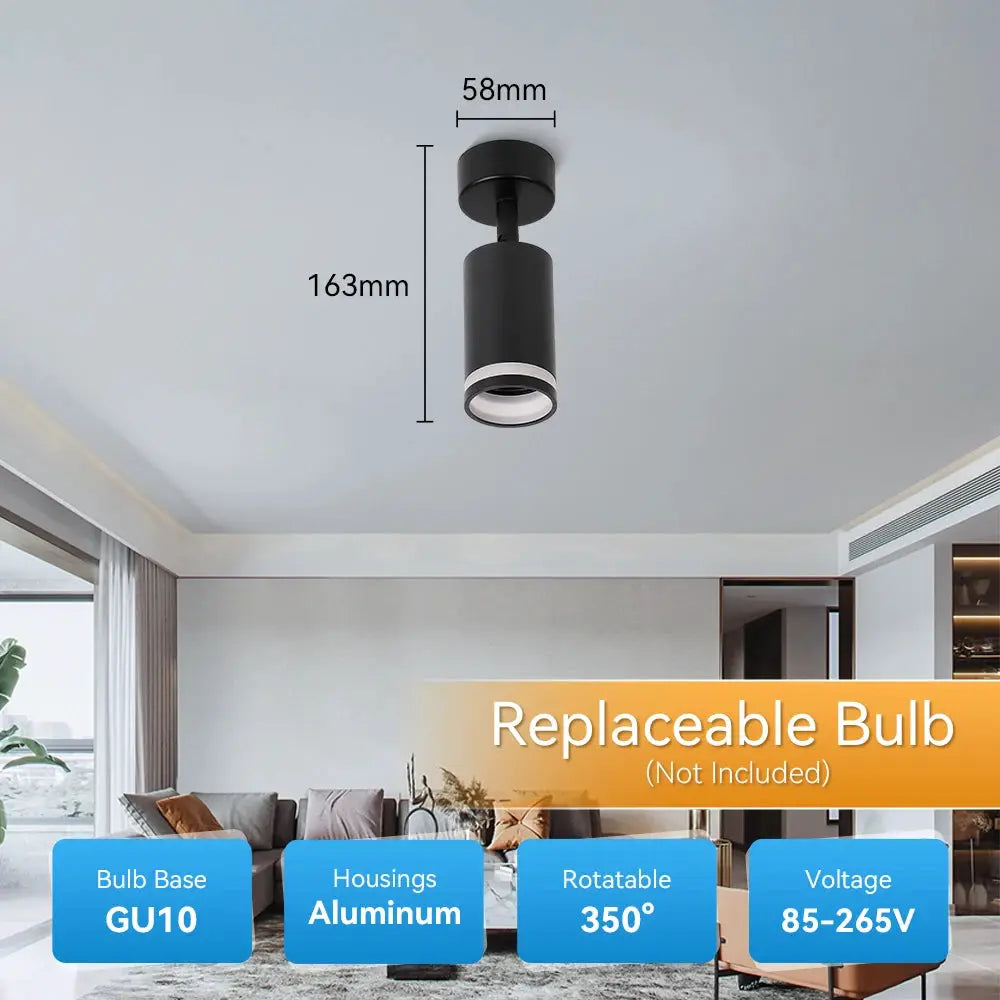 Simples Market LED ceiling spot lamp, black aluminum GU10 base, rotatable 350°, replaceable bulb not included