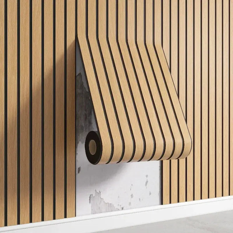 Wood-textured 3D grid wall panels, peel-and-stick, tan self-adhesive wallpaper for walls/ceilings