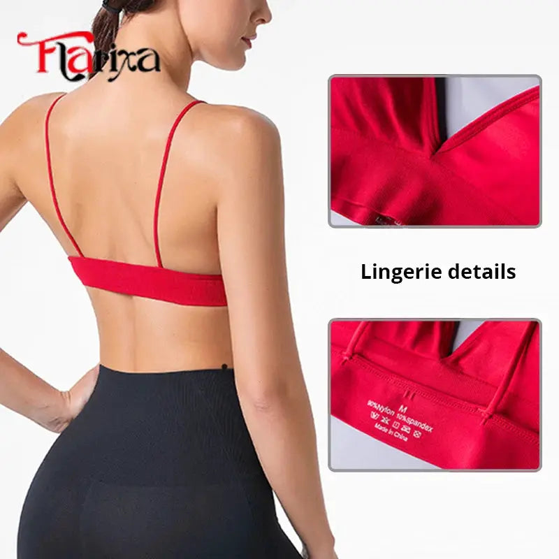 Flarixa red triangle-cup bralette camisole with deep V-neck; Simples Market lingerie with push-up effect and soft fabric