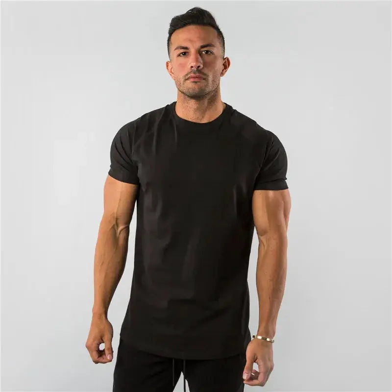 Men's black cotton short-sleeve T-shirt by Simples Market, slim-fit gym top