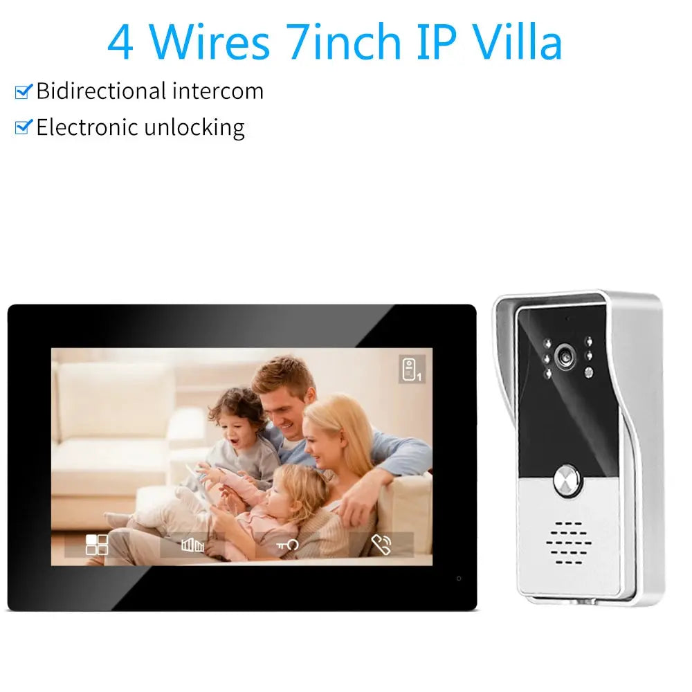 7-inch indoor video intercom monitor and silver doorbell camera, 2-piece home villa apartment kit