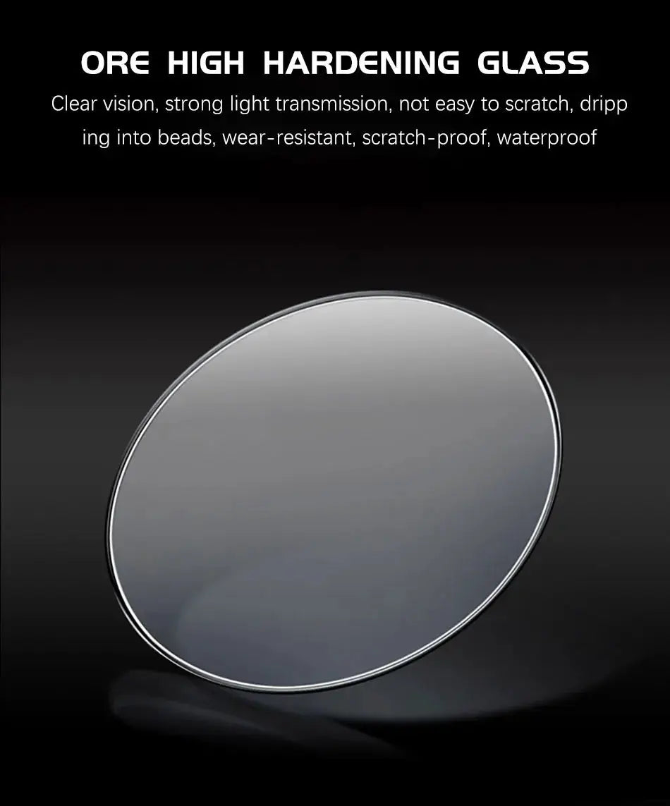 Round clear watch glass screen protector with a slim silver edge, high-hardening finish