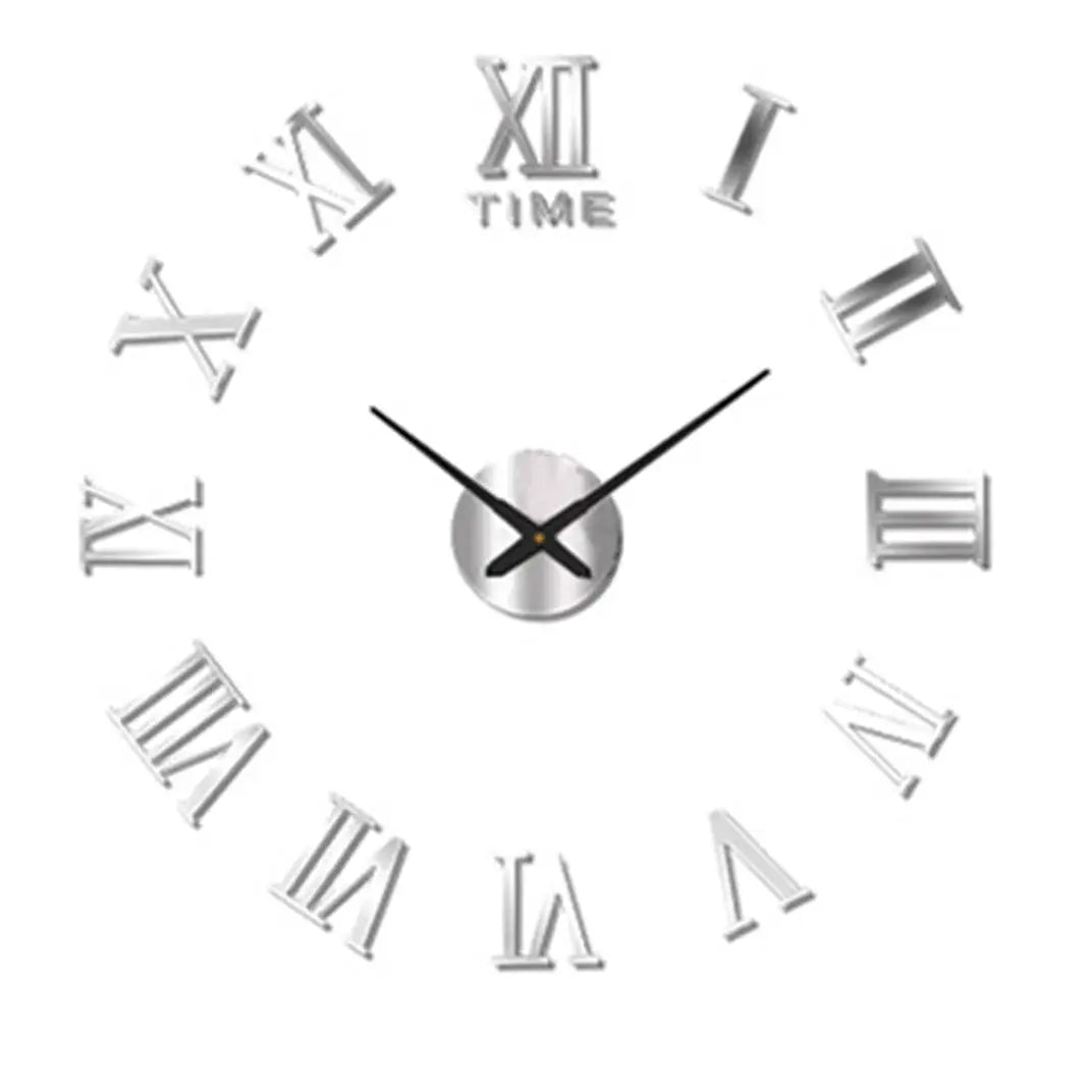Simples Market large wall clock with silver Roman numeral markers and black hands, acrylic mirror finish.