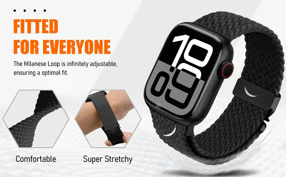 Simples Market braided parachute strap for Apple Watch, black nylon, fits 41–49mm sizes