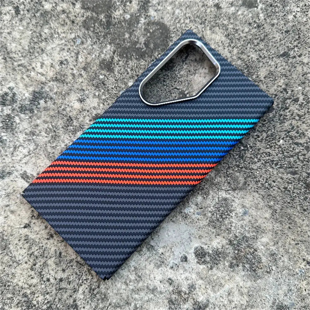 Simples Market MagSafe carbon fiber case for Galaxy S26/S25 Ultra/S24 Plus; blue-red striped, shockproof PC cover