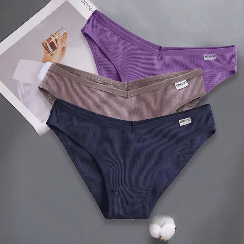 FINETOO 3-pack women's cotton panties by Simples Market in purple, taupe, and navy