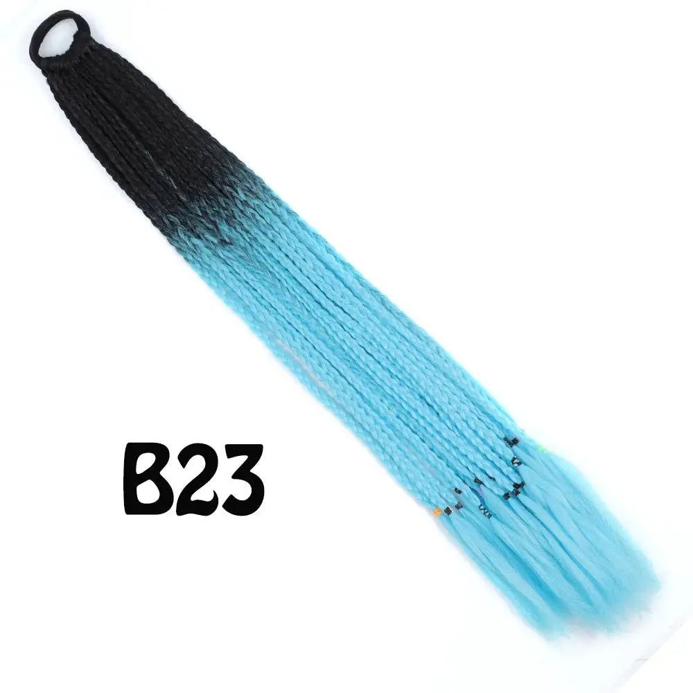 Simples Market synthetic gradient braided ponytail extension, black to blue gradient, 24in with elastic band.