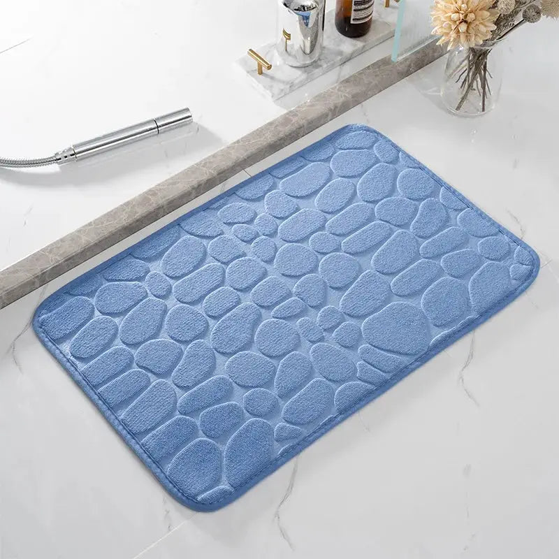 CobbleSafe Cobblestone Embossed Memory Foam Bath Mat With Non Slip Backing For Superior Absorption