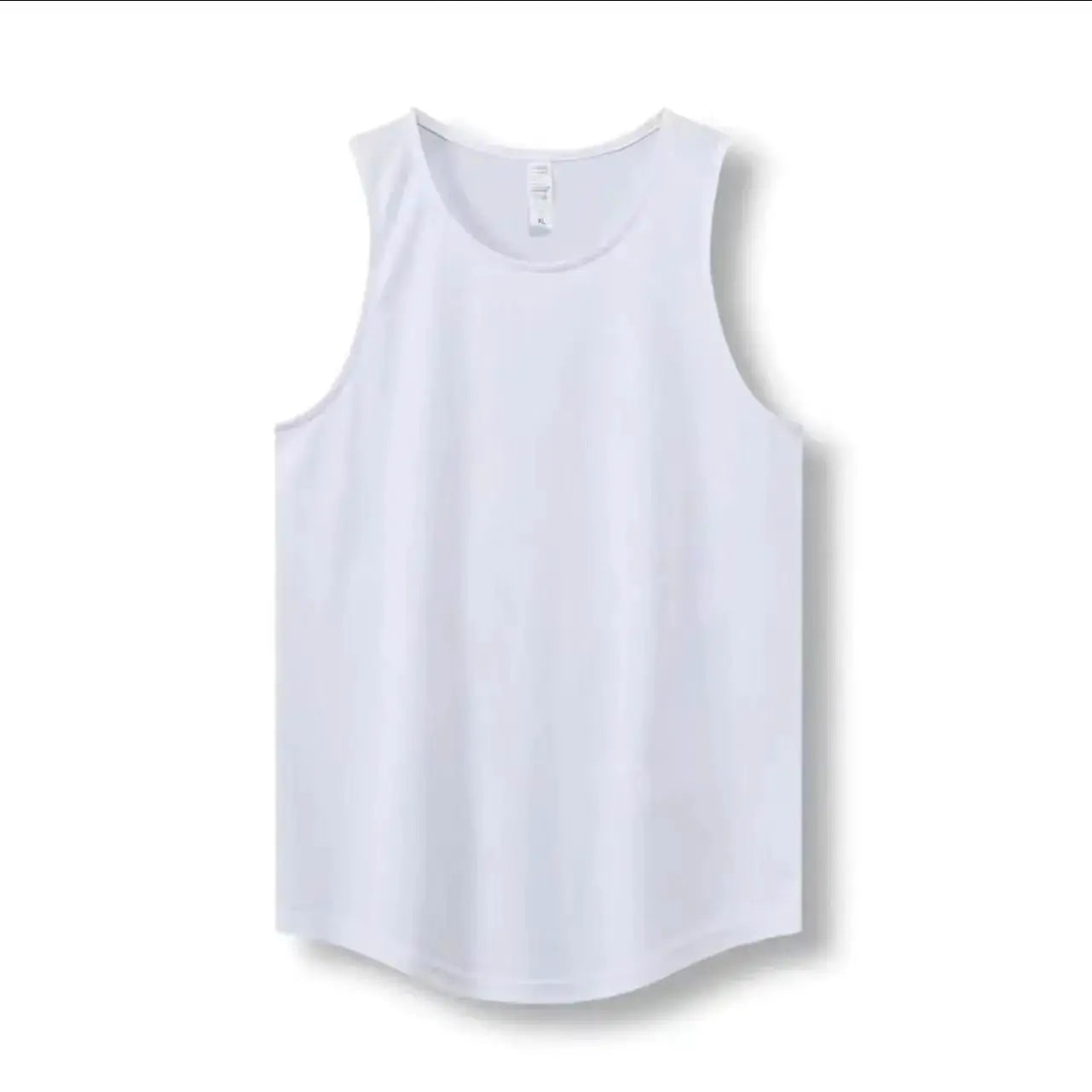Men's white sleeveless gym tank top for workouts and training