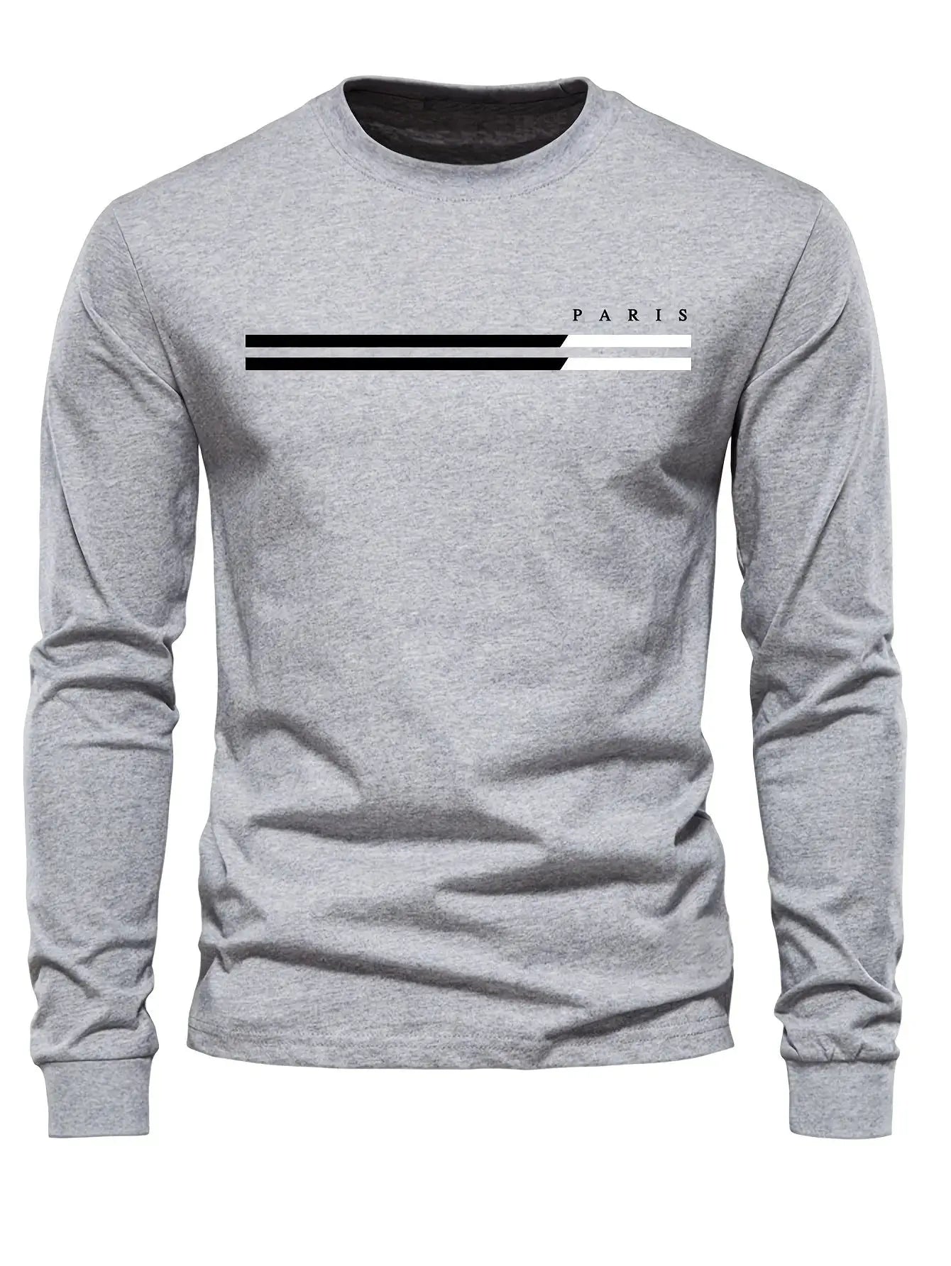 Men's 100 Percent Pure Cotton Summer Paris Print Long Sleeve T Shirt With Loose Casual Fit