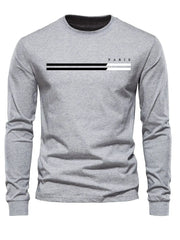 Men's 100 Percent Pure Cotton Summer Paris Print Long Sleeve T Shirt With Loose Casual Fit