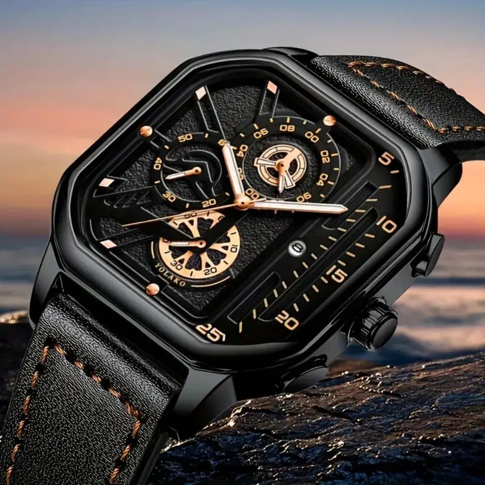 Yolako Luxury Big Dial Mens Square Watch With PU Leather Strap Alloy Case For Casual And Sports