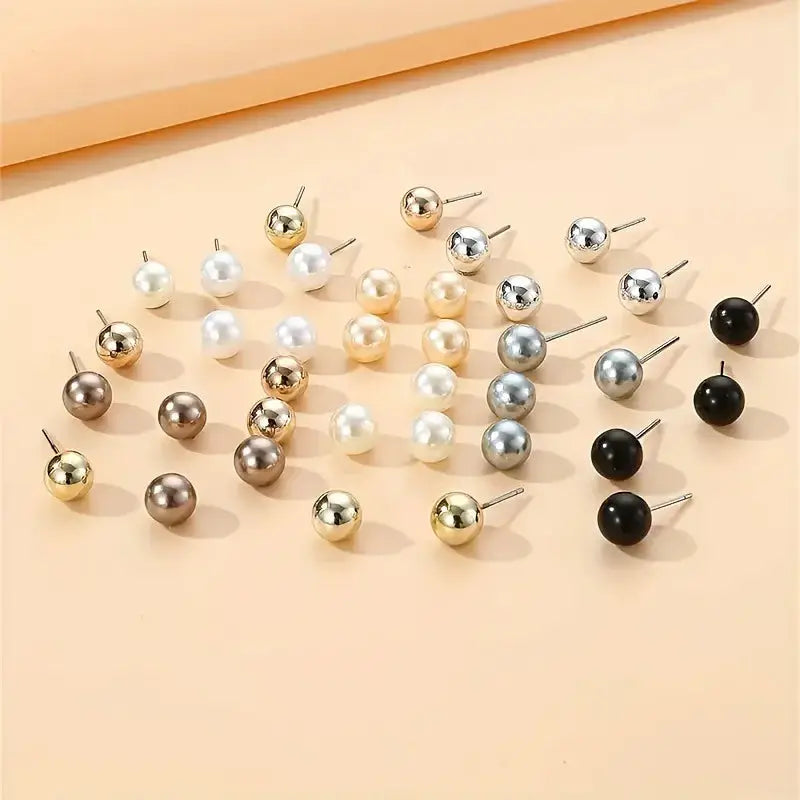Pearl stud earrings set, 18 pairs in assorted colors by Simples Market