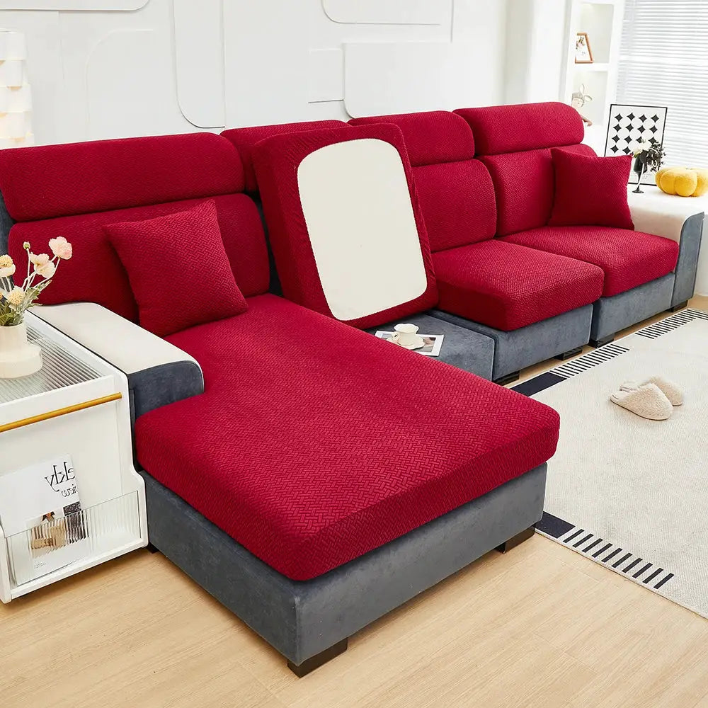 Jacquard Sofa Slipcover Twill Pattern Elastic Cover For L Shaped Sofas Loveseats Chairs Furniture Protector Living Room