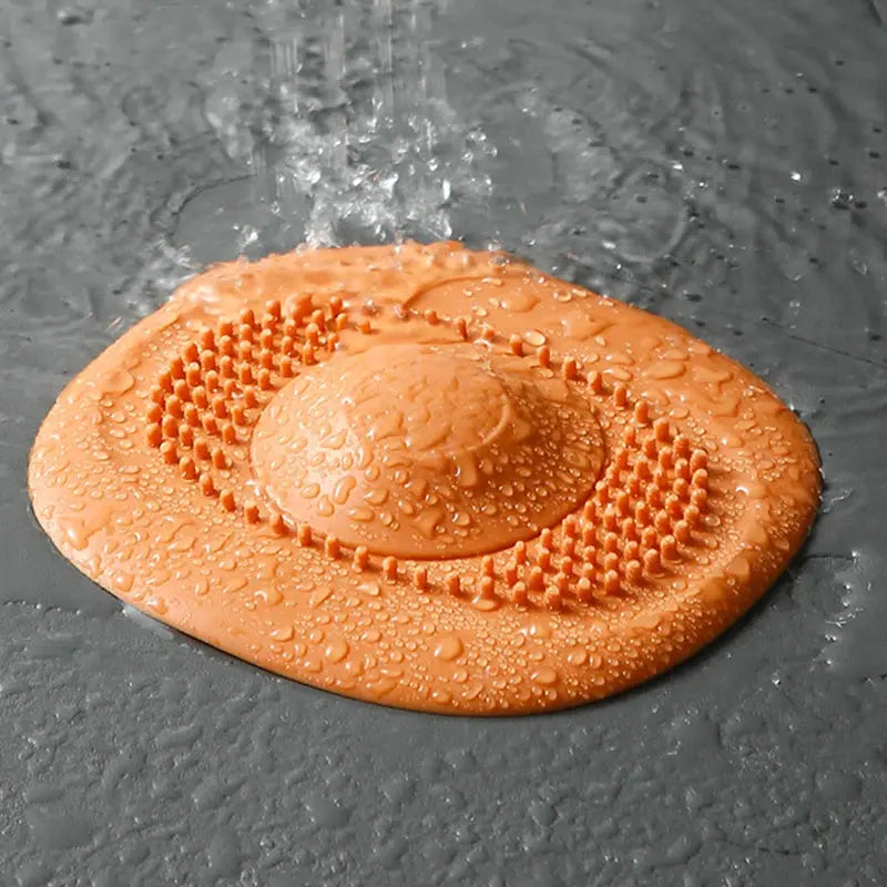 Silicone hair catcher drain stopper, 2-pack, orange anti-clog filter for shower floor drain