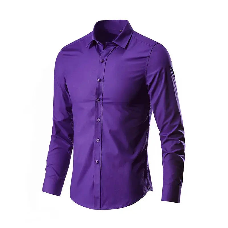 Simples Market men's purple dress shirt, long sleeves, slim fit, wrinkle-free, no pocket
