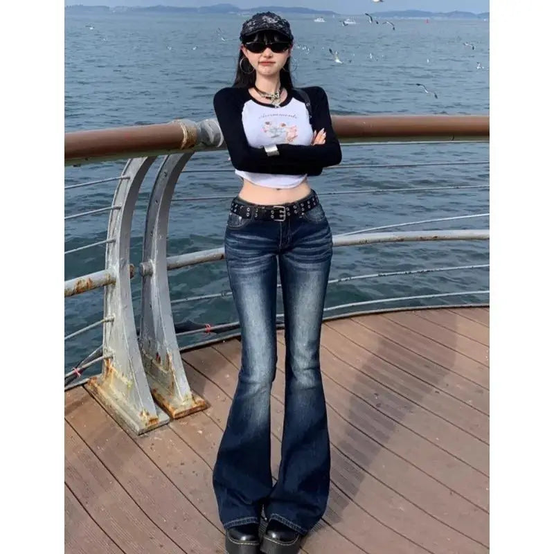 Y2K High Waist Slim Jeans Bootcut Flared Denim Trousers For Women