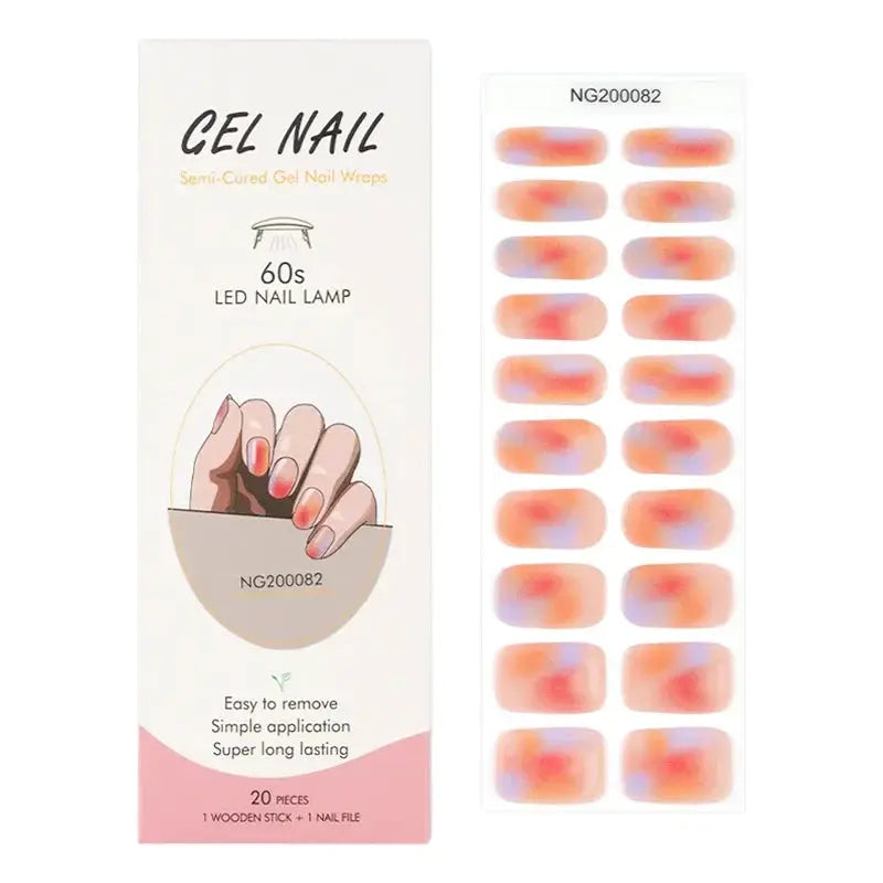 NailLux Semi Cured Nail Wraps For 16 To 20 Tips Easy Full Cover Adhesive Press On Nails Gel Finish UV LED Compatible