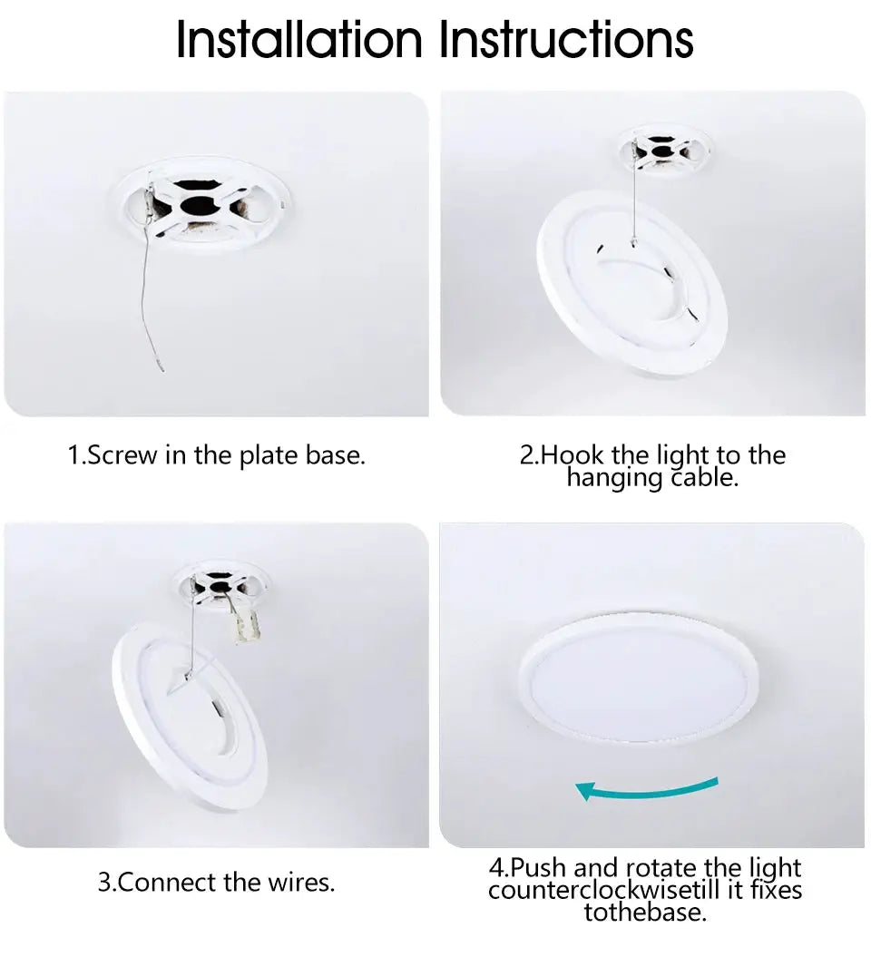 TUYA smart ceiling light by Simples Market, white round ultra-thin LED with RGB dimming; installation steps.