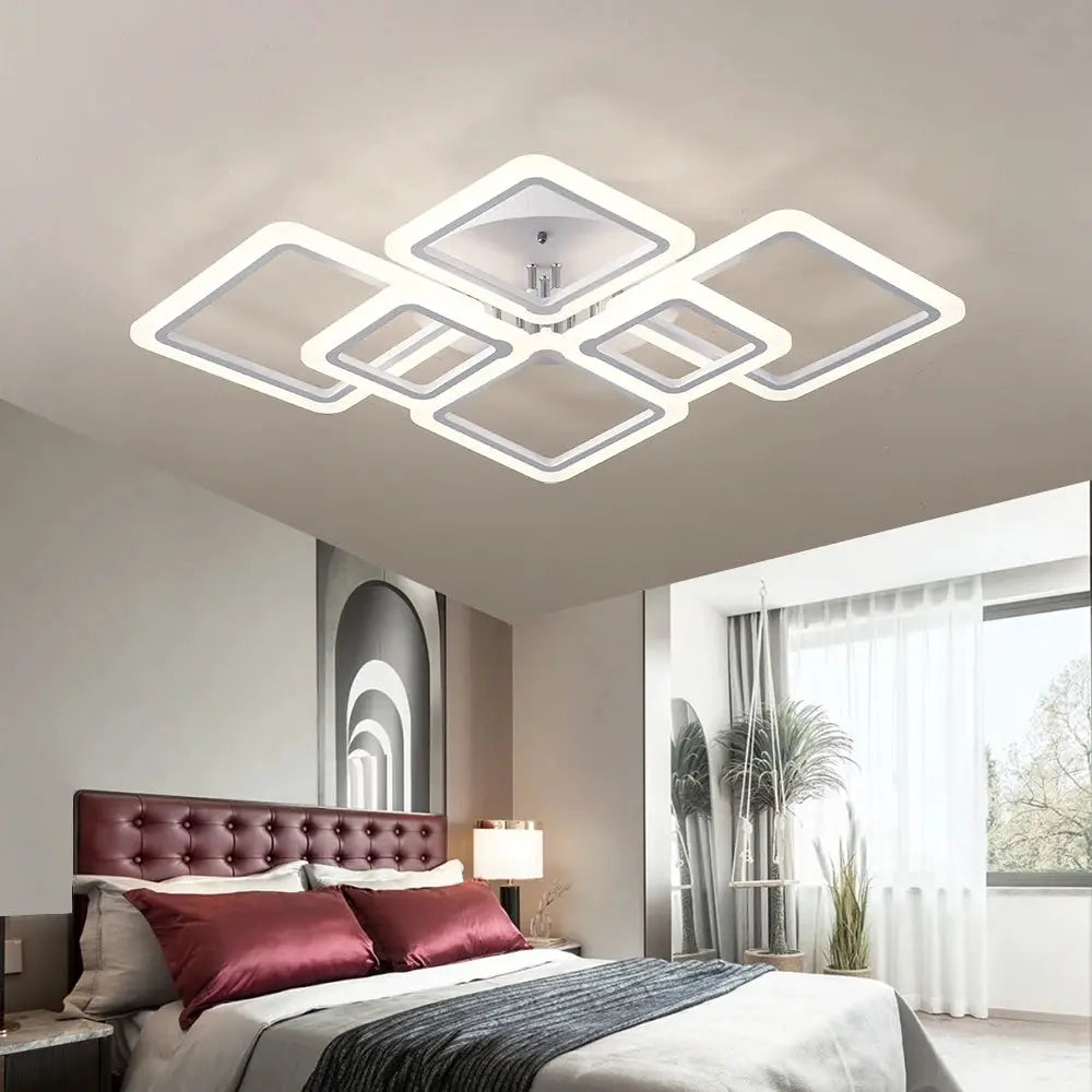 Nordic pendant light by Simples Market, modern square LED chandelier in white for bedrooms, living rooms and dining areas.