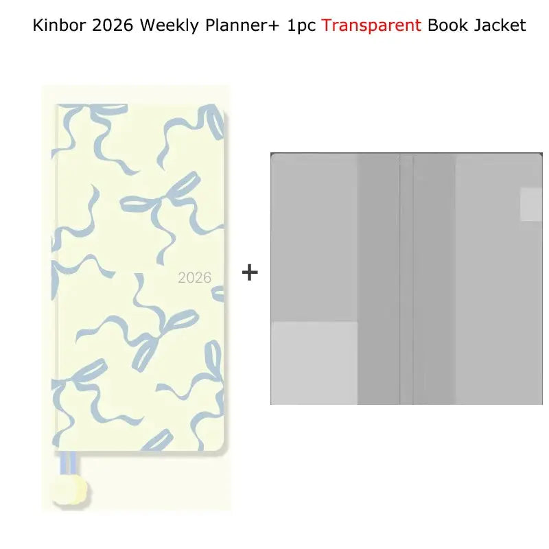 Kinbor 2026 Weekly Planner pocket-size notebook with a cream cover and transparent book jacket, two-piece set