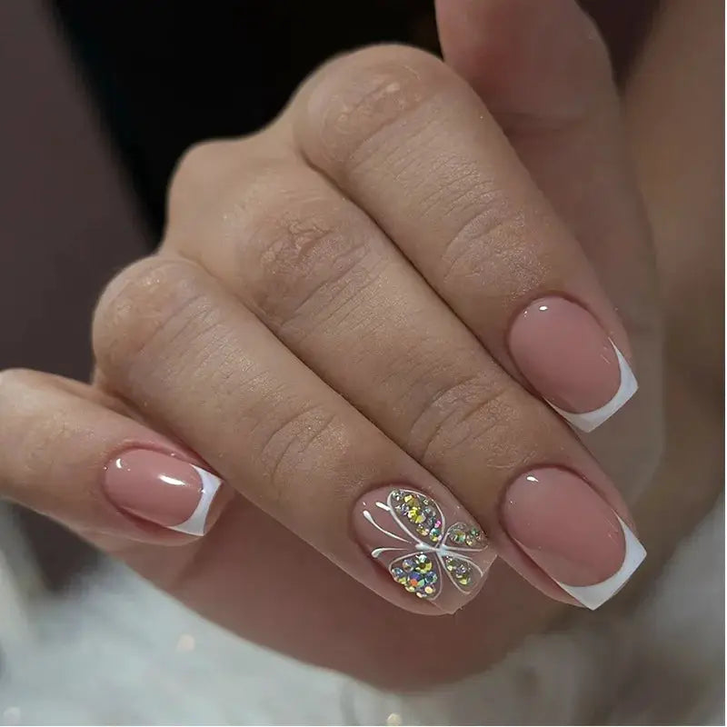 LuxeNail White French Press On Nails 3D Bowknot Full Cover Tips Durable 24Pcs DIY Manicure Set