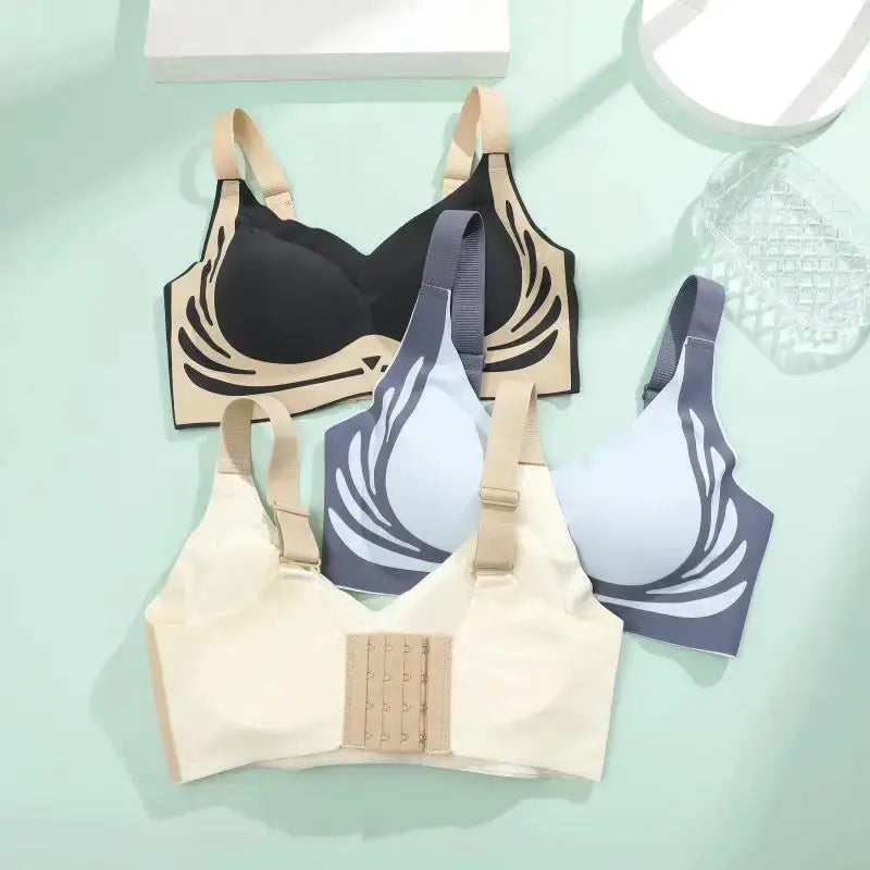 Push-up seamless bras set, 4-pack by Simples Market in beige, black and blue with angel wings design