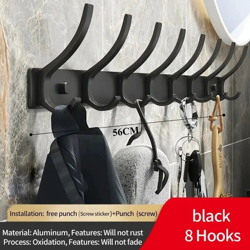 Black White Folding Robe Hooks Aluminum Wall Rack for Bathroom