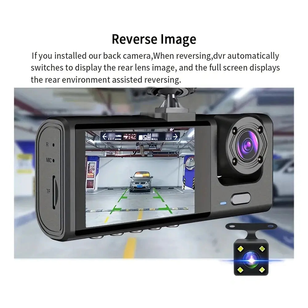 Simples Market dash cam with IR night vision and 2-inch IPS screen; 1080P 3-camera vehicle DVR