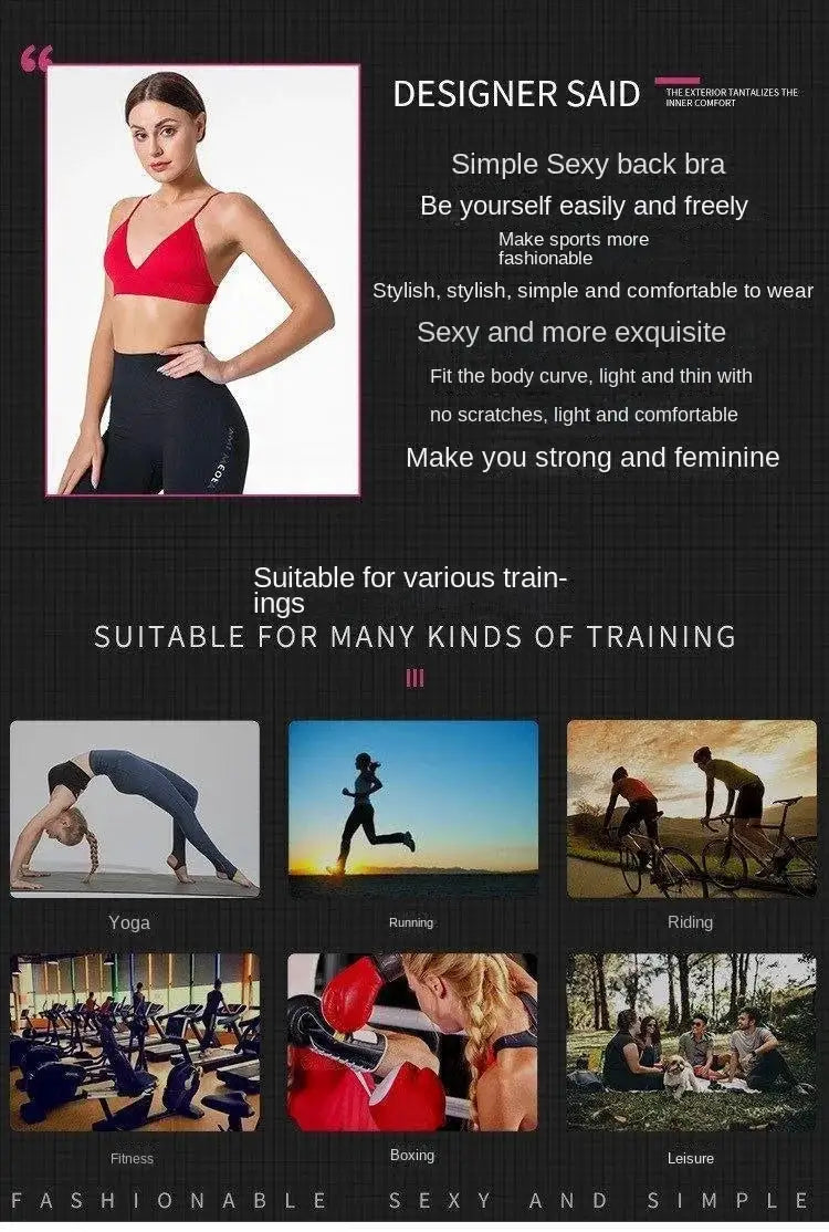 V-neck seamless triangle-cup sports bra camisole in red for women