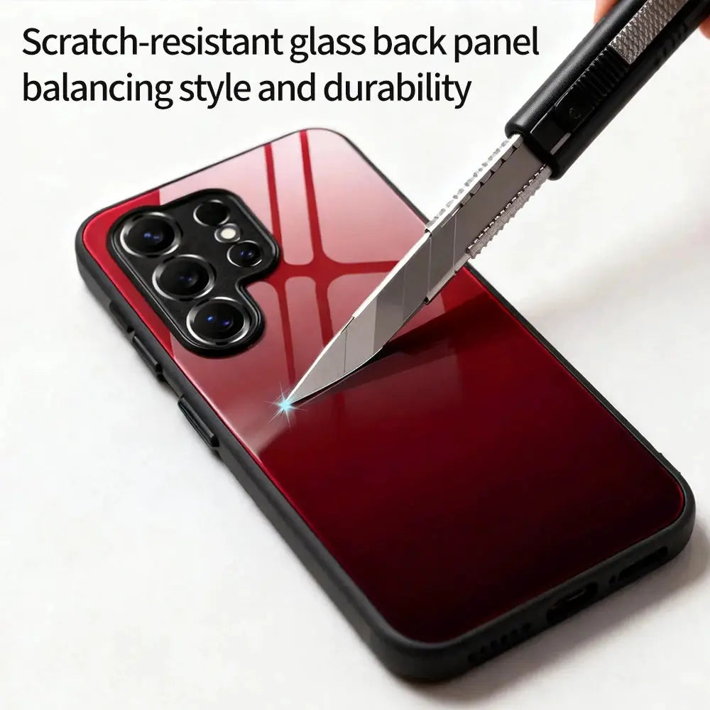 Simples Market gradient tempered glass back cover for Samsung Galaxy S26 Ultra/S26 Plus, red gradient, shockproof PC bumper