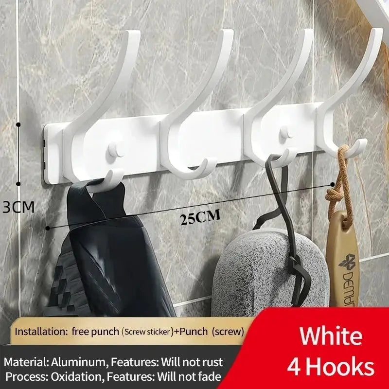 Black White Folding Robe Hooks Aluminum Wall Rack for Bathroom