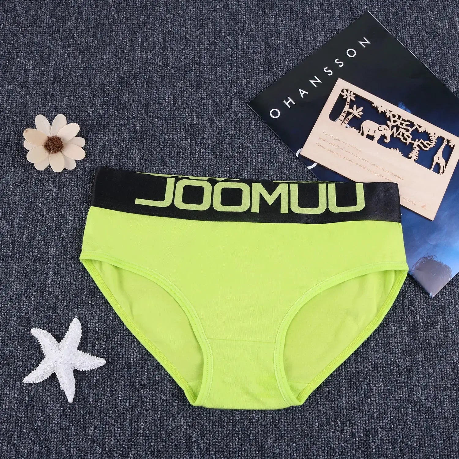 Lime neon cotton women's briefs with a black elastic waistband by JOOMU