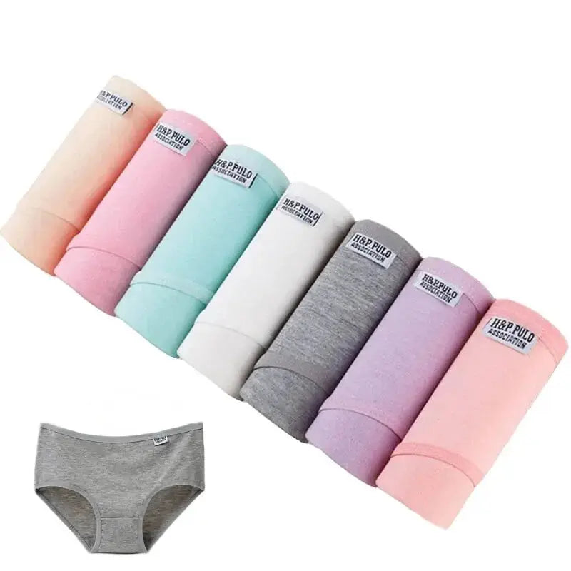 7-piece cotton women's panties pastel color assortment, breathable plus-size briefs, Simples Market