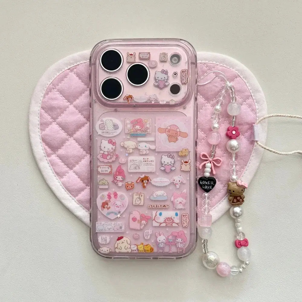 Hello Kitty melody pink phone case for iPhone with beaded pendant bracelet charm