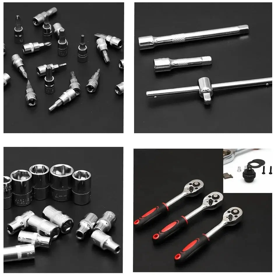 46 Piece Carbon Steel Tool Set With Sockets Ratchet Wrench And Screwdrivers For Household Motorcycle And Car Repair