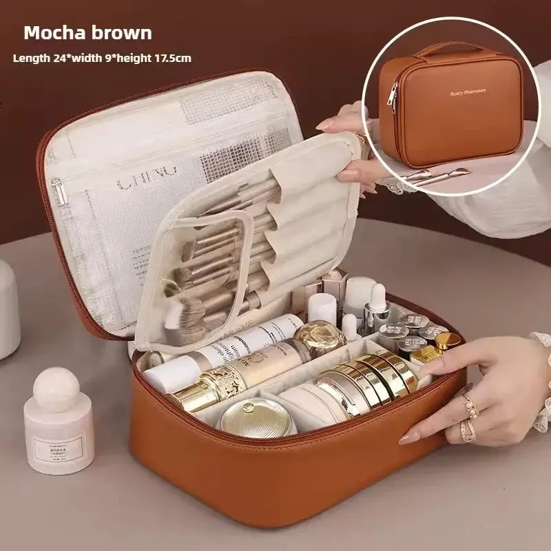 LuxeLine Double Layer Luxury Cosmetic Bag Large Capacity Travel Organizer For Women