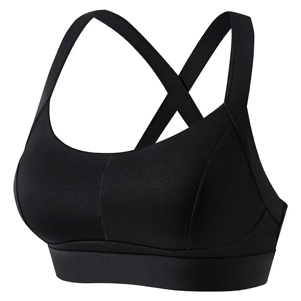 Simples Market women's high-impact sports bra with criss-cross back, padded, black