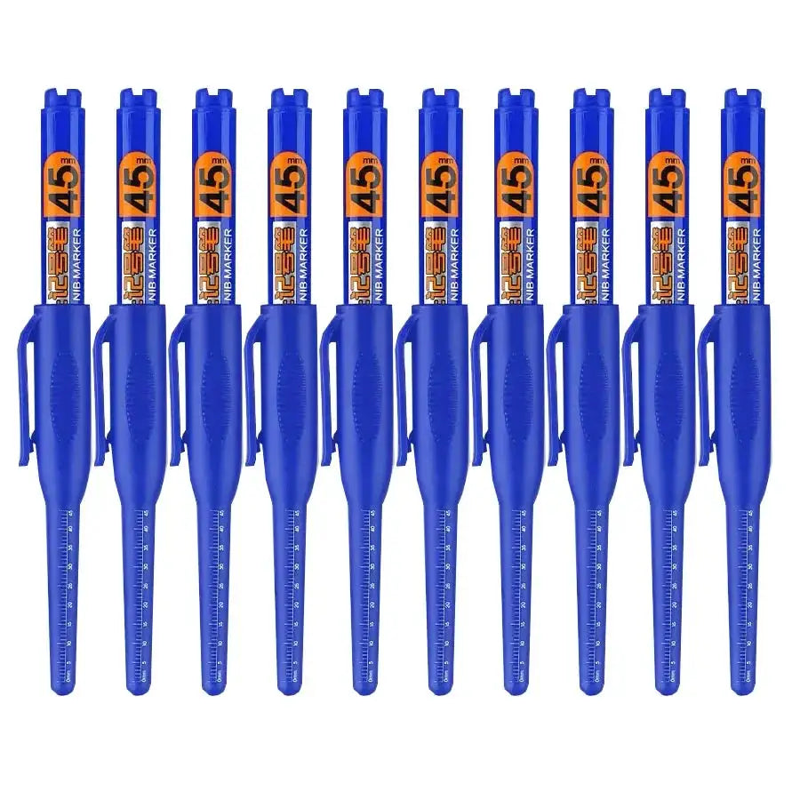 Simples Market 10-pack long-head waterproof marker pens, 45mm tip, blue bodies with orange labels