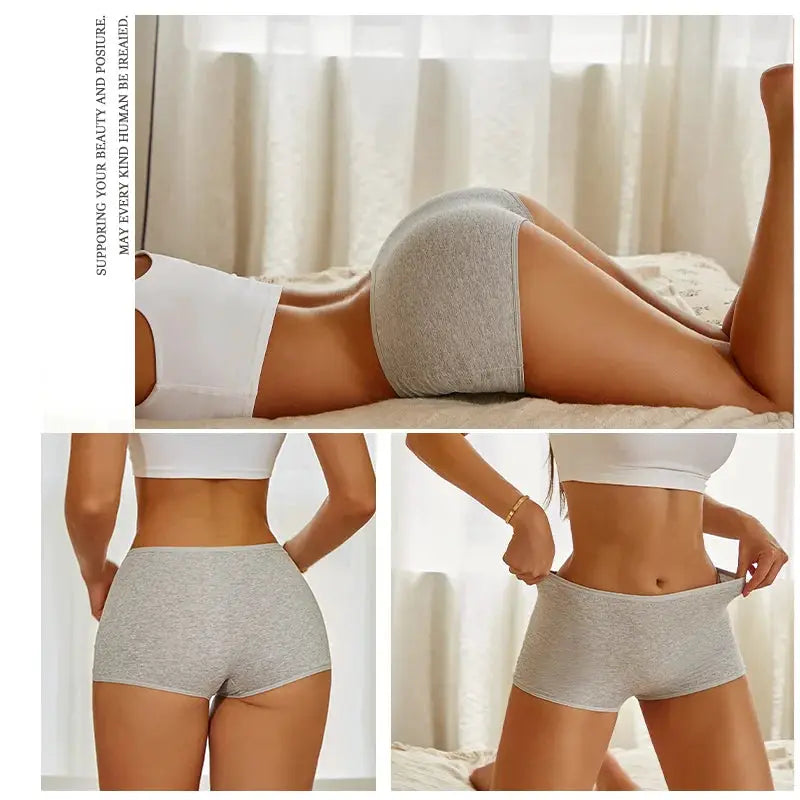 Women's cotton seamless boxer briefs in grey, solid color, comfy everyday underwear.
