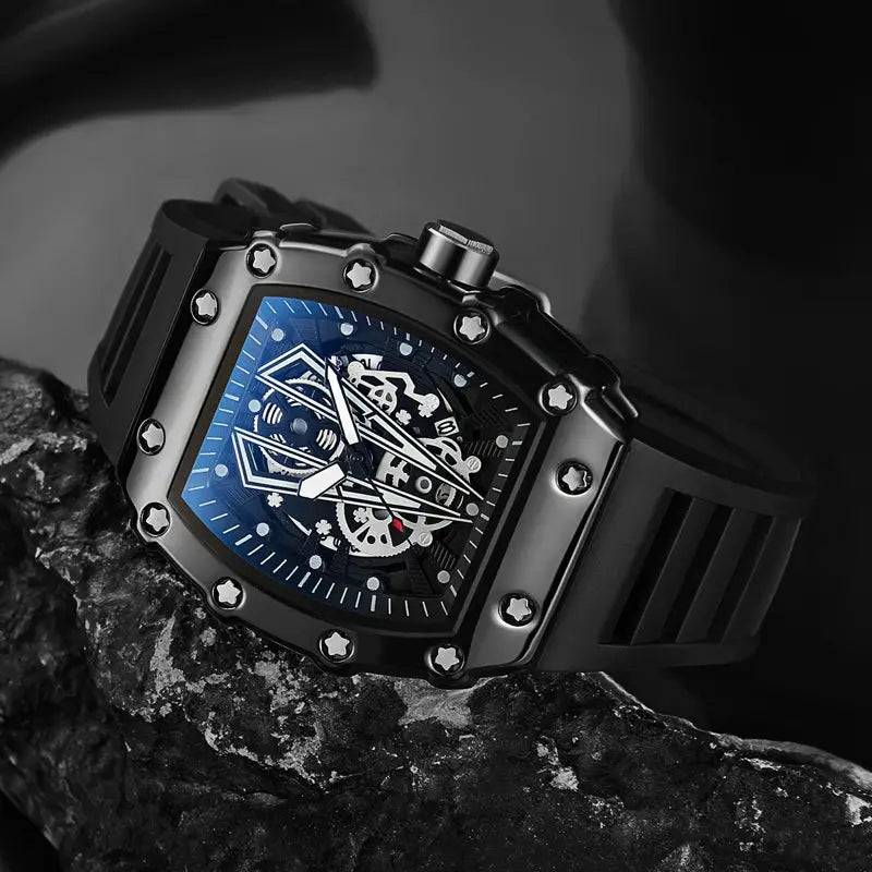 Large Dial Square Luminous Quartz Watch For Men Waterproof Sport Timepiece With Durable Alloy Case Rubber Strap