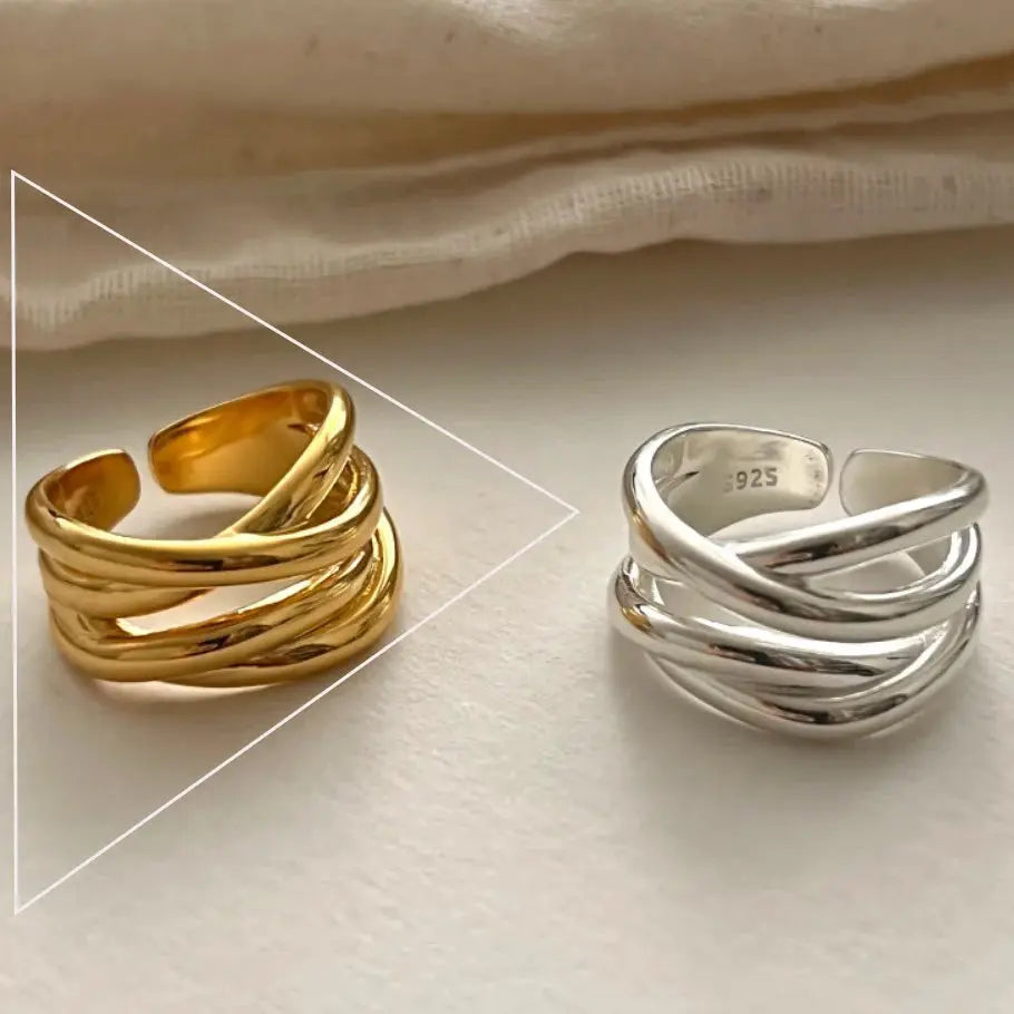 Ventfille 925 Sterling Silver Rings Fashion Hip Hop Vintage Couples Hollow Lines Punk Silver Party Adjustable Jewelry