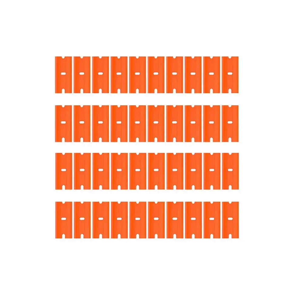 Orange plastic razor blade scraper blades, 100 pieces for window glass, car wrap, and label removal kit