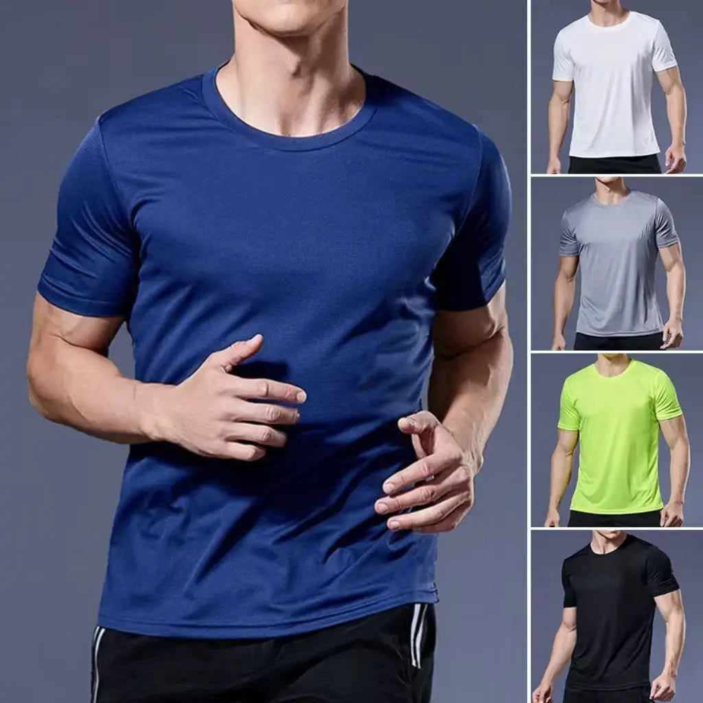 Simples Market men's quick-dry short-sleeve sports T-shirt set in blue with white, gray, neon green, and black options