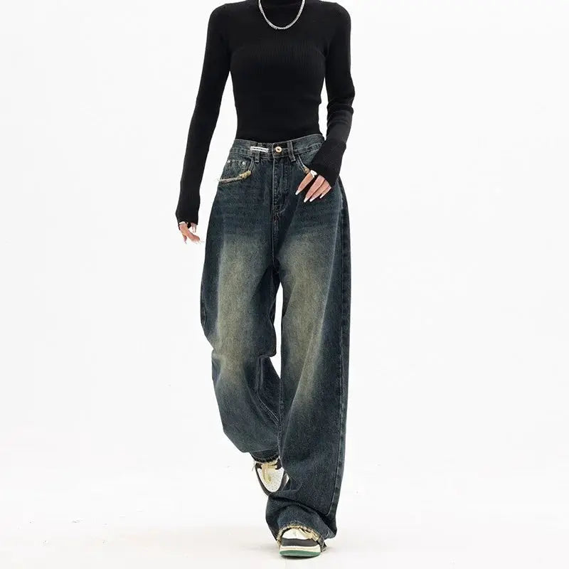 High Waist Wide Leg Jeans Women Harajuku Vintage BF Style Denim